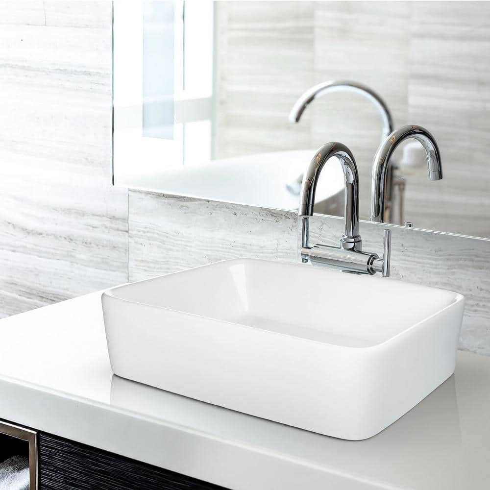 Miligore 19" White Ceramic Rectangular Above-Counter Bathroom Sink