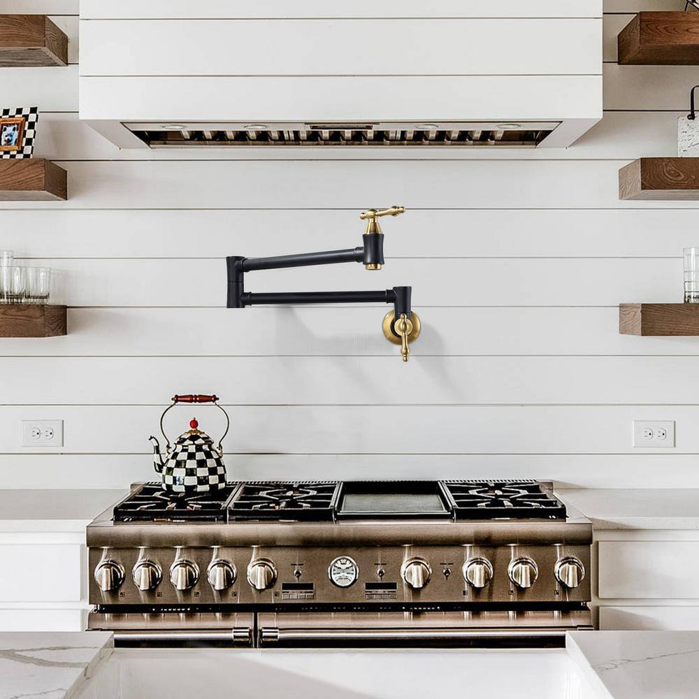 Black and Gold Brass Wall Mounted Pot Filler Faucet