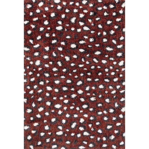 6' 7 x 9' nuLOOM Lennon Cozy Shag Leopard Red 