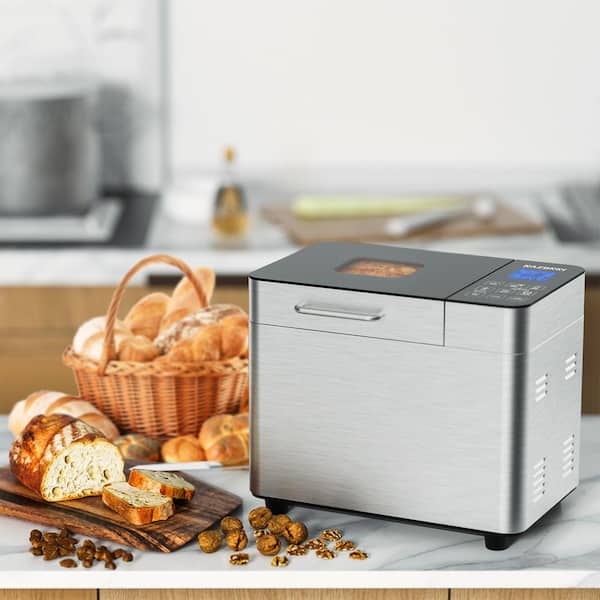 Kitchen in the box Bread Maker Machine with Gluten-Free Setting, 2LB 1.5LB  1LB Automatic Breadmaker with Homemade Cycle, 15-in-1 Stainless Steel Bread