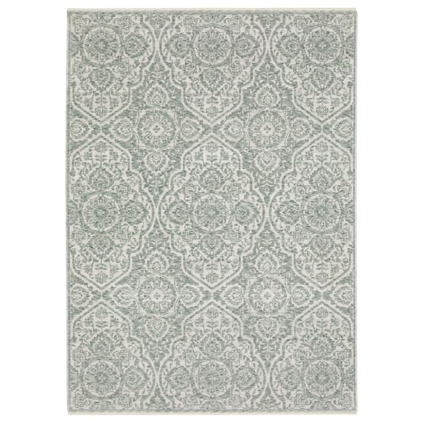 Eclipse Green/Ivory 5 ft. x 8 ft. Global-Inspired Floral Medallion Polyester Fringe-Edge Indoor Area Rug
