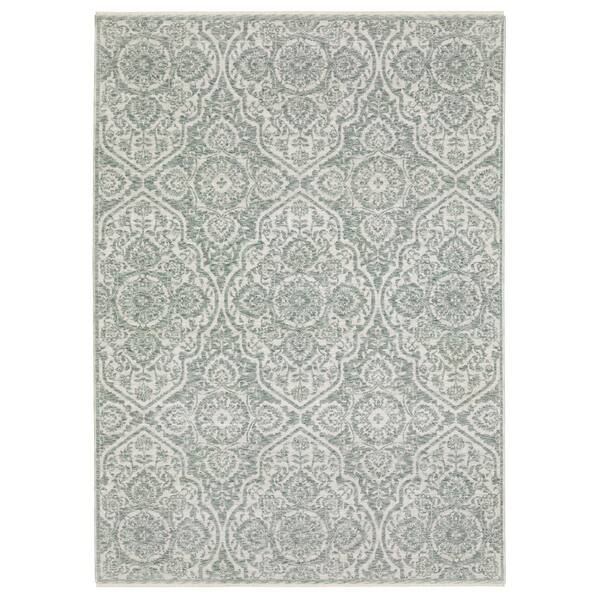 Eclipse Green/Ivory 7 ft. x 10 ft. Global-Inspired Floral Medallion Polyester Fringe-Edge Indoor Area Rug
