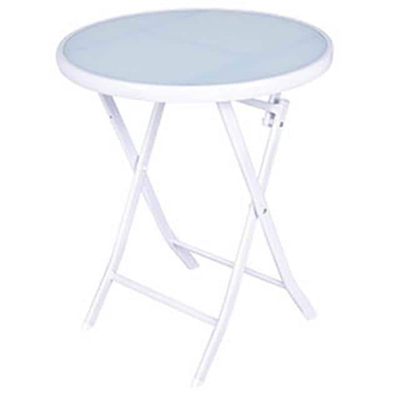White Metal Folding Bistro Set with Glass Table Top