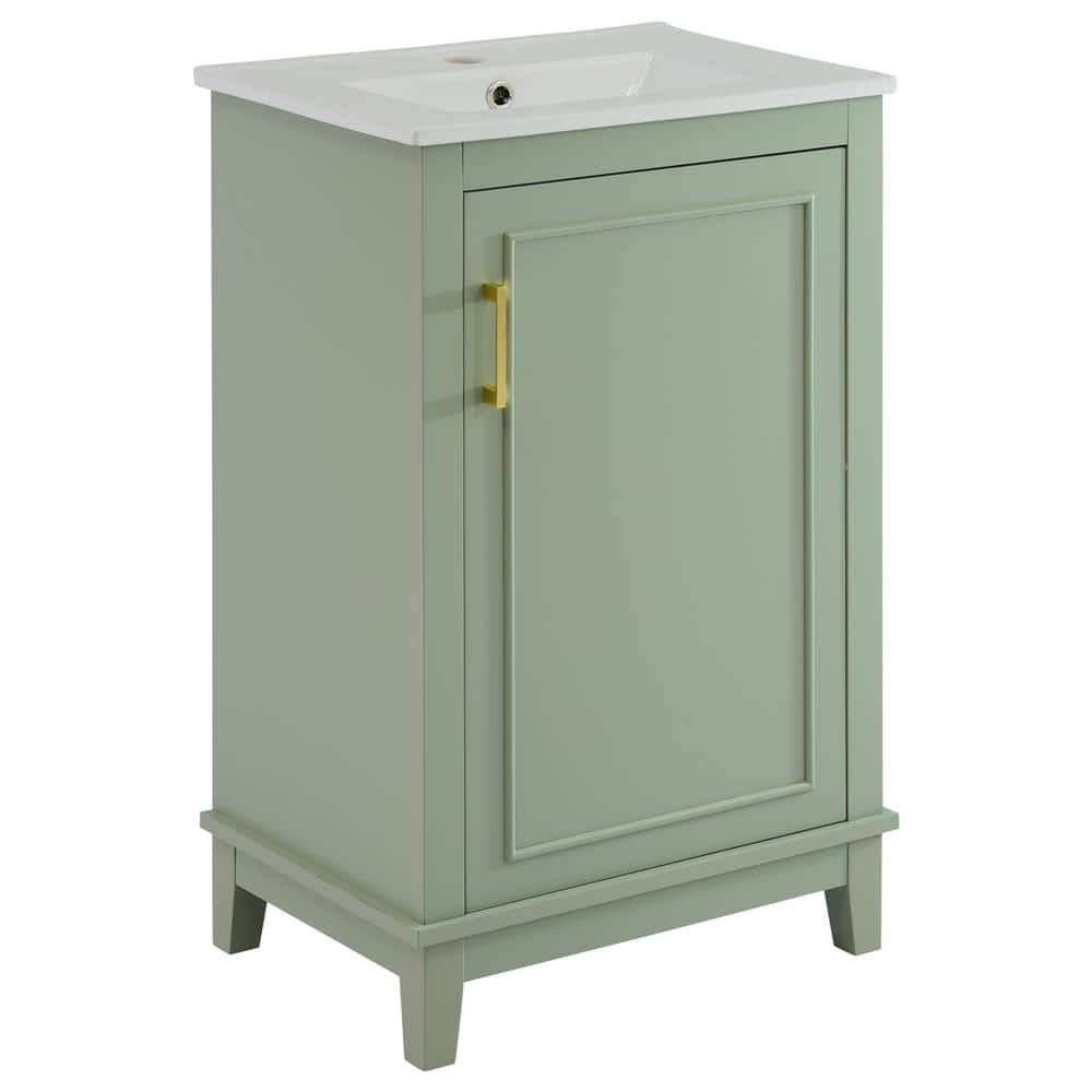 20 in. W x 15.5 in. D x 33.3 in. H Single Sink Bath Vanity in Green with White Ceramic Top and Door Shelves price history on PriceWatchPro