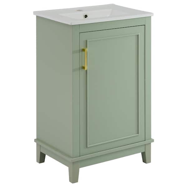 Cesicia 20 in. W x 15.5 in. D x 33.3 in. H Single Sink Bath Vanity in Green with White Ceramic Top and Door Shelves