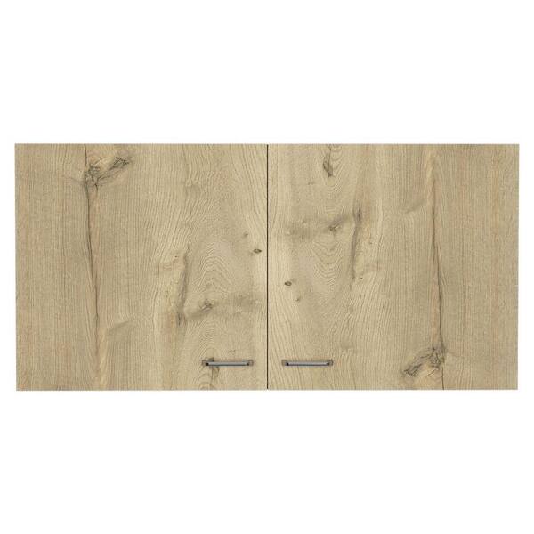 Amucolo 39.3 in. W x 12.6 in. D x 19.3 in. H White and Light Oak Wood Assembled Wall Kitchen Cabinet with Double Doors