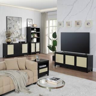 Mobile TV Manhattan Comfort Sheridan | Design In Canna, 6 Scomparti, 3 Ante Soft-close, Gestione Cavi, Nero