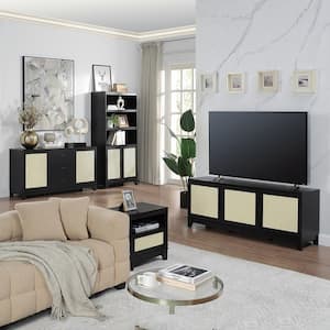 Sheridan Modern Black 4-Piece Cane TV Stand Living Room Set, Fits TV's Up to 55 in.