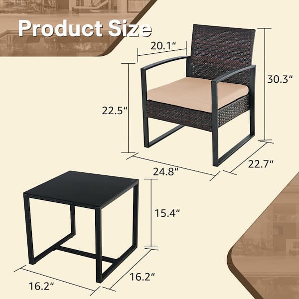 JUSKYS Brown 3-Piece Wicker Outdoor Bistro Dining Chair Set JUSKYS Brown 3-Piece Wicker Outdoor Bistro Dining Chair Set