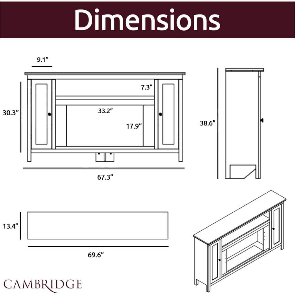 Somerset 70" Dark Coffee Black Electric Fireplace TV Stand
