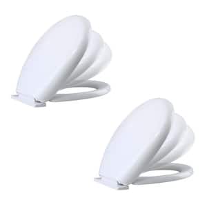 Round Slow Close Plastic Soft Close Front Toilet Seat with Adjustable Hardware in White (Pack of 2)