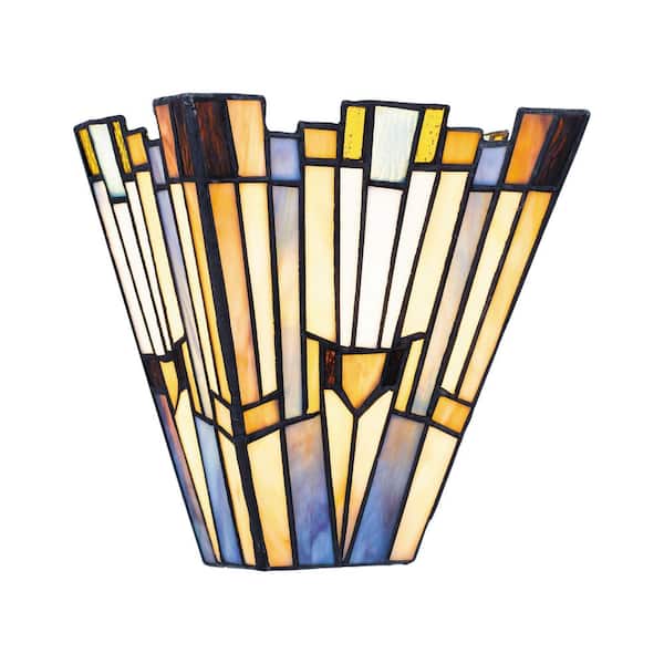 Home Decorators Collection Waterville 1-Light Matte Black Wall Sconce with Tiffany Glass Shade