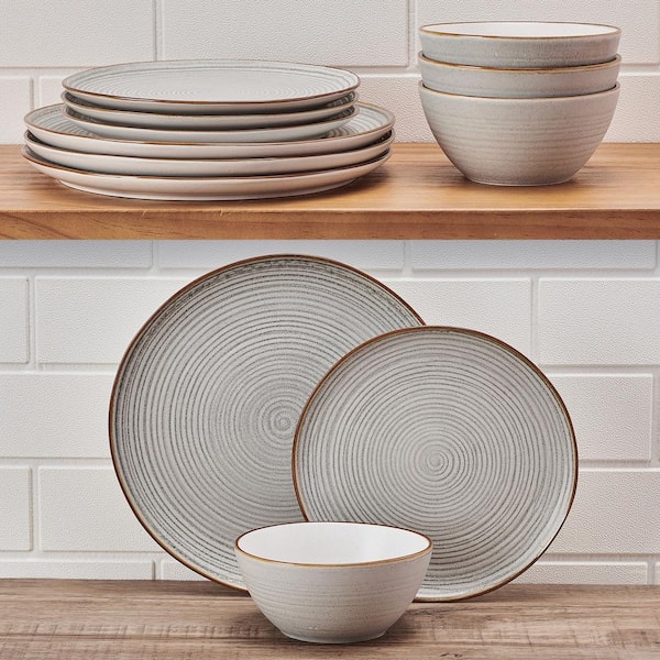Pfaltzgraff Rowan 12-Pieces Stoneware Dinnerware Set, Gray