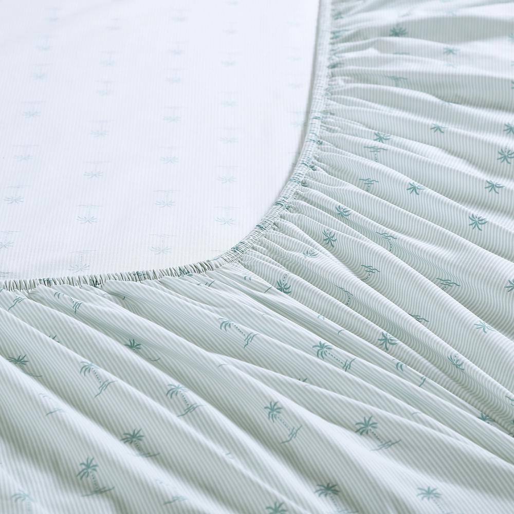Kew Palms Blue Queen Cotton Percale Sheet Set