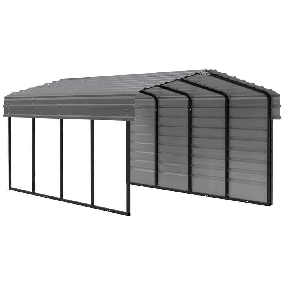 Arrow 10 ft. W x 20 ft. D x 7 ft. H Charcoal Galvanized Steel Carport ...