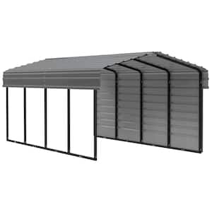 10 ft. W x 20 ft. D x 7 ft. H Charcoal Galvanized Steel Carport with 1-sided Enclosure