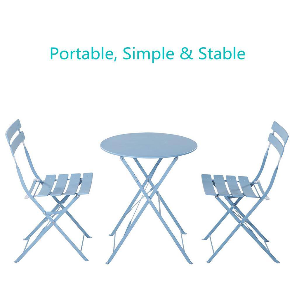 Blue 3-Piece Metal Outdoor Bistro Set