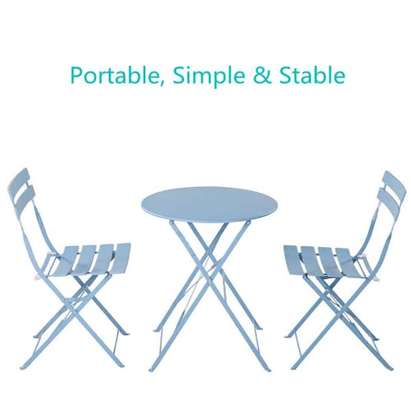 Unbranded Blue 3-Piece Metal Outdoor Bistro Set