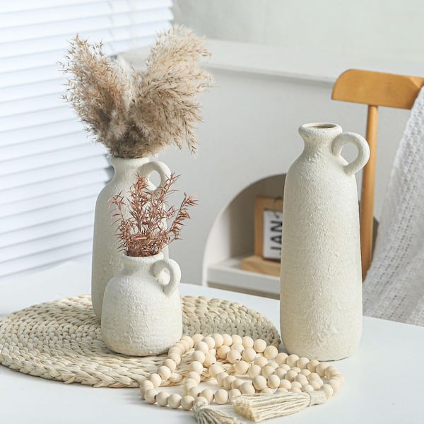 10.43 in. Neutral Rustic Handle Series 6 8 10 in White Ceramic