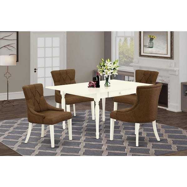 East West Furniture 5-Piece Linen White Finish Solid Wood Top - Dining Room Set with Dropleaf - Seats 4