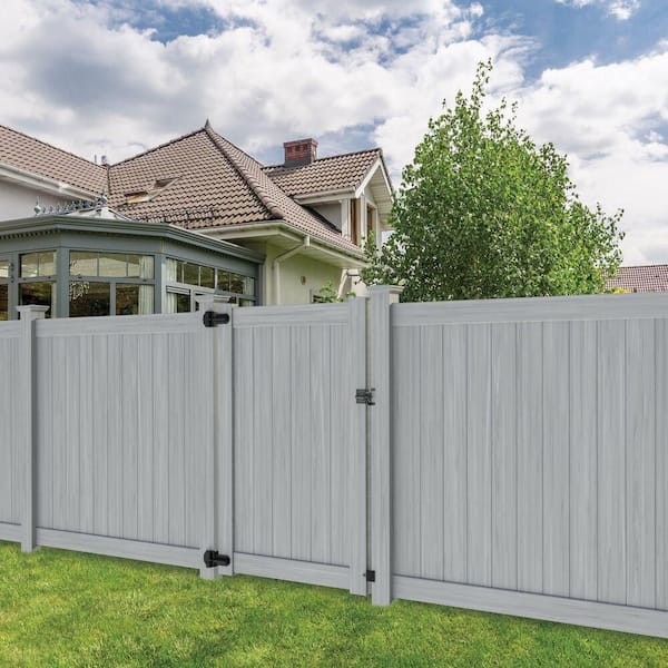 Freedom Hampton 6-ft H x 4-ft W Woodgrain Gray Privacy Vinyl Flat-top Fence Gate Kit (Unassembled)