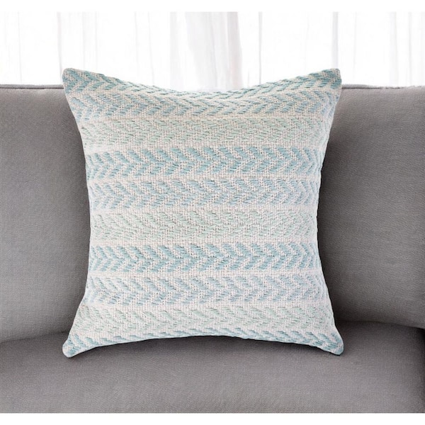 Light Blue, White Geometric Polyester 18 in. x 18 in. Throw Pillow