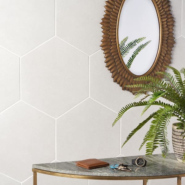 Klyda White 12.6 in. x 14.5 in. Matte Hexagon Porcelain Floor and Wall Tile (10.51 sq. ft. / Case)
