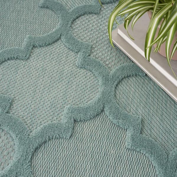 Aqua 7 ft. x 10 ft. Woven Abstract Polyester Rectangle Indoor/Outdoor Area Rug