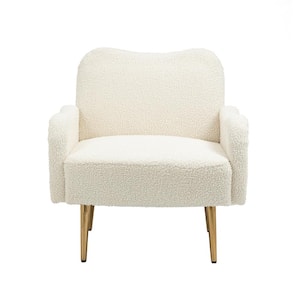 White Teddy Accent Chair with Golden Feet for Living room