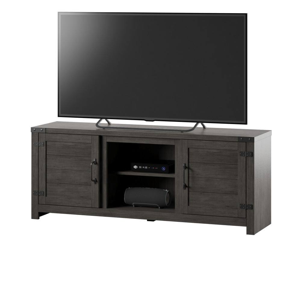 Weathered Gray 60" TV Stand with Planked Doors and Nail Head Details