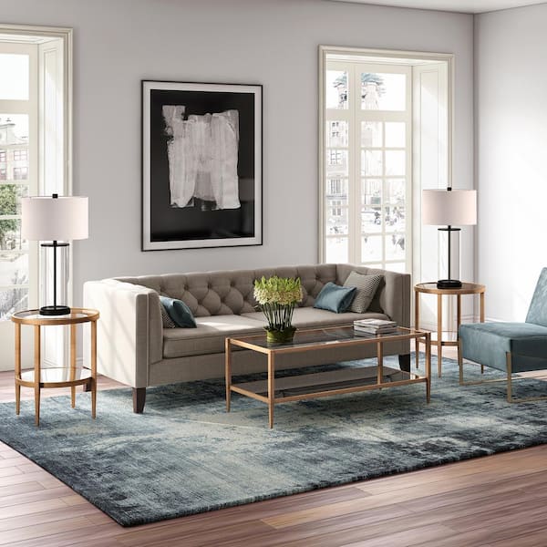 Hera 20 in. Antique Brass Finish Round Glass Top End Table