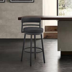 Titana 36-40 in. Black/Black Metal 30 in. Bar Stool with Faux Leather Seat