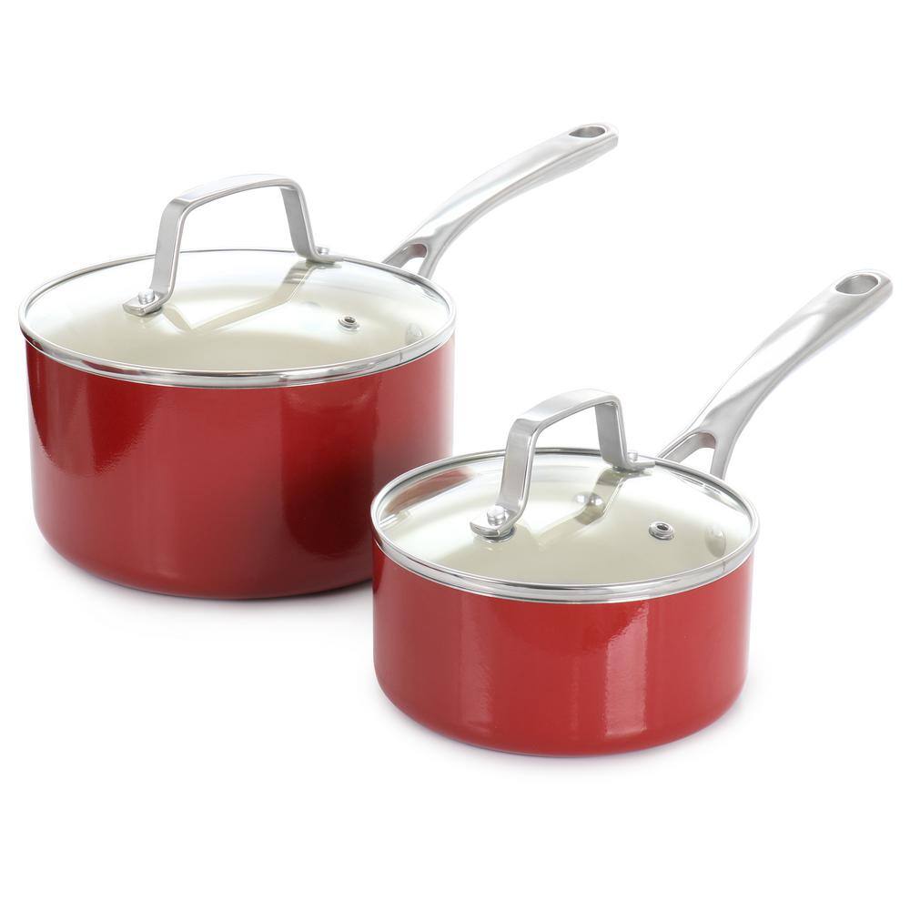 Red 10-Piece Aluminum Ceramic Nonstick Cookware Set