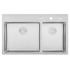 Drop-in Top Mount 16-Gauge Stainless Steel 36 in. x 22 in. x 10 in. 60/40 Offset Double Bowl Kitchen Sink