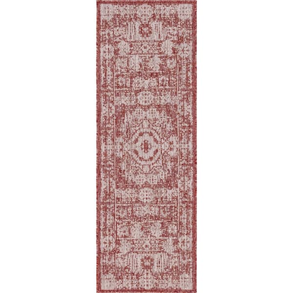 Unique Loom Rust Red Timeworn Outdoor 2 ft. x 6 ft. Runner Rug