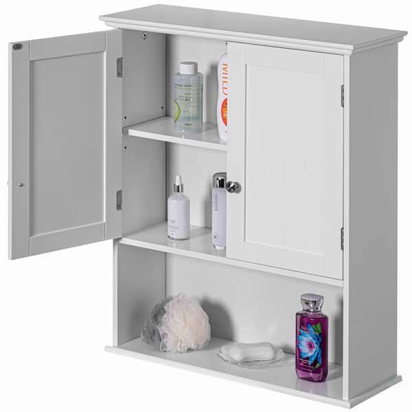 Basicwise 23.5 in. W x 8 in. D x 28.25 in. H Bathroom Storage Wall Cabinet 23.5 in White