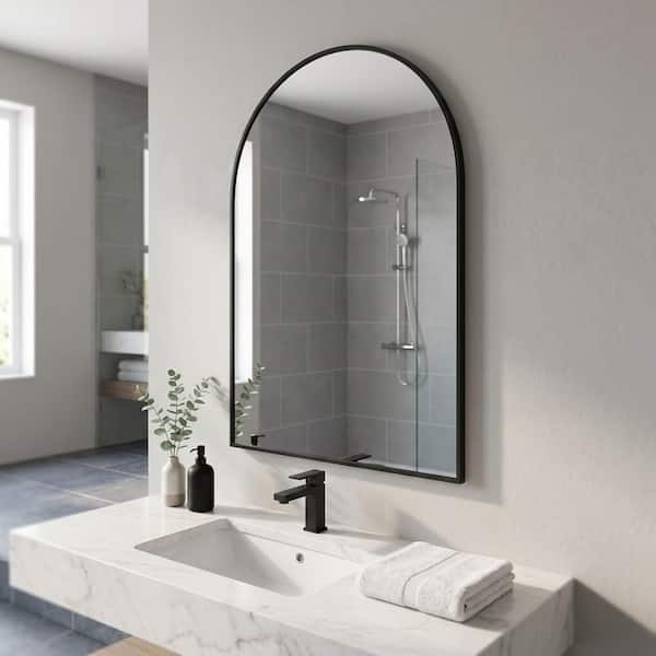 XRAMFY Black 26 in. W x 41 in. H Arched Elegant Modern Aluminum