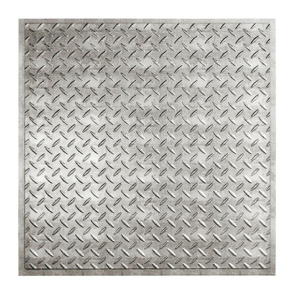 Fasade Diamond Plate 2 ft. x 2 ft. Revealed Edge Vinyl Lay-In Ceiling Tile in Crosshatch Silver