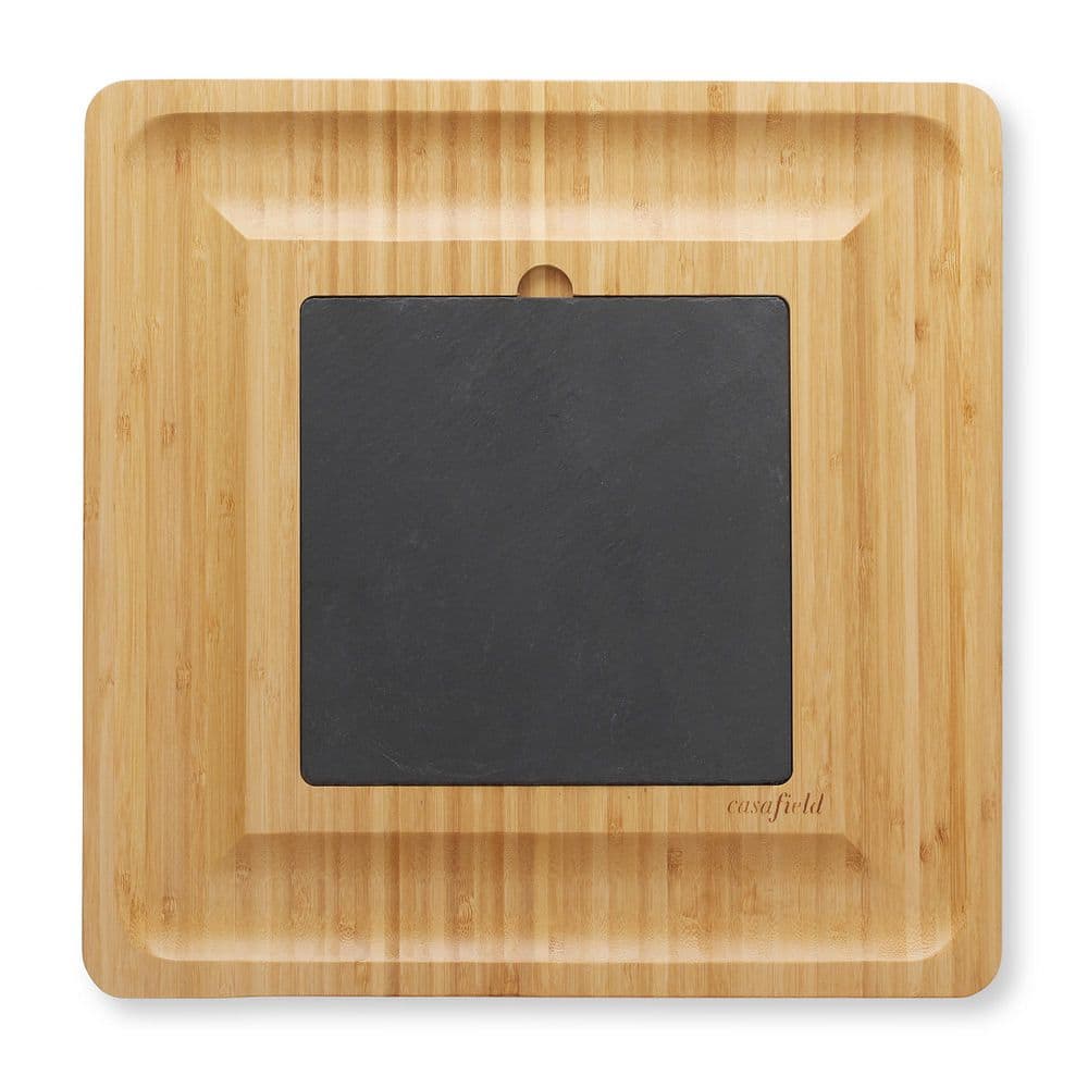 Bamboo Cheese Board Set with Slate Plate and Snack Trays