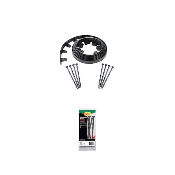 20 ft. No-Dig Landscape Edging Kit with 8 in. Black Landscape Anchoring Spikes (8-Pack)