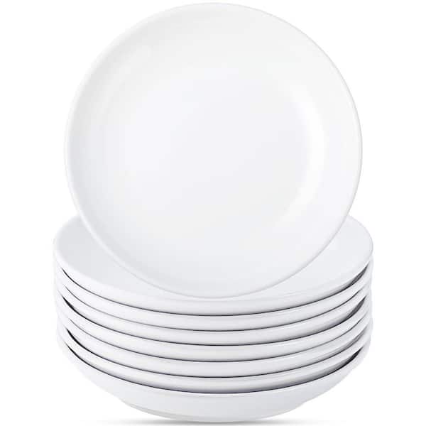 Set of 8 Porcelain Small Round Appetizer Plates 6 in White Lightweight Dessert Plates Pieces Ceramic