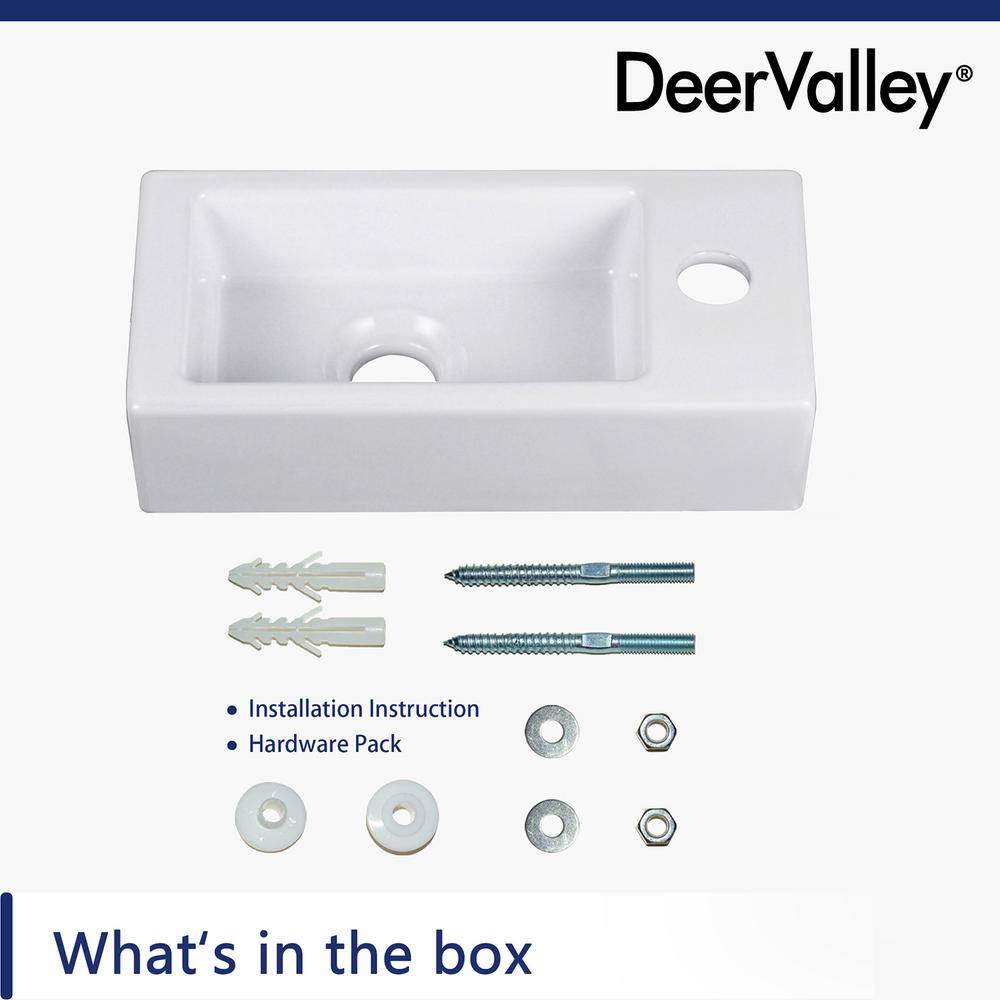 White Ceramic Rectangular Wall Mount Bathroom Sink