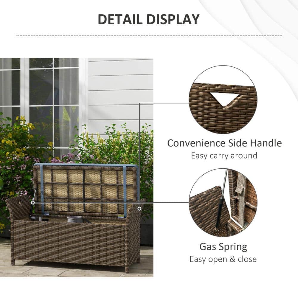 Dark Blue PE Rattan Wicker Outdoor Storage Bench with Cushion