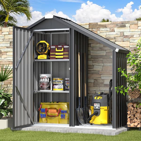 4.5 ft. W x 2 ft. D Metal Outdoor Storage Shed with Shelves and Lean to Open-Sided Firewood Racks (9 sq. ft. )