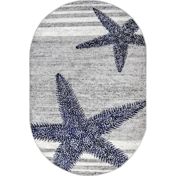 Thomas Paul Starfish Grey 3 ft. x 5 ft. Indoor Oval Area Rug
