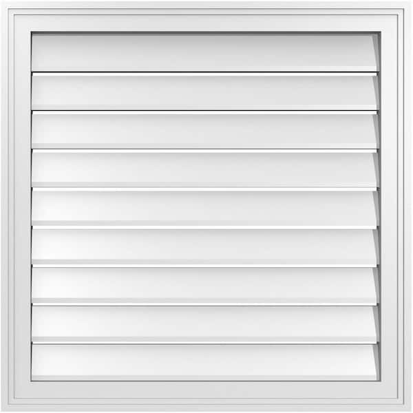 Ekena Millwork 28" x 28" Vertical Surface Mount PVC Gable Vent: Functional with Brickmould Frame