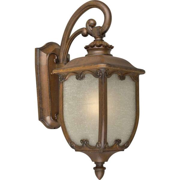 Forte Lighting 1-Light Outdoor Rustic Sienna Lantern with Umber Linen Glass Panels