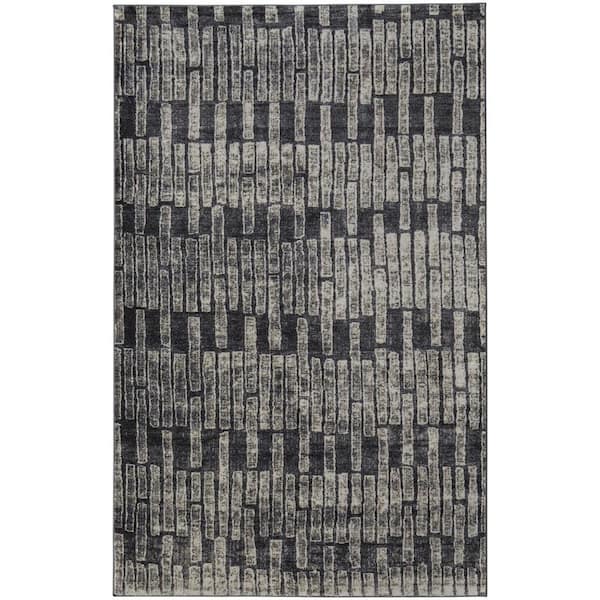 HomeRoots 8 X 10 Gray, Black Geometric Area Rug