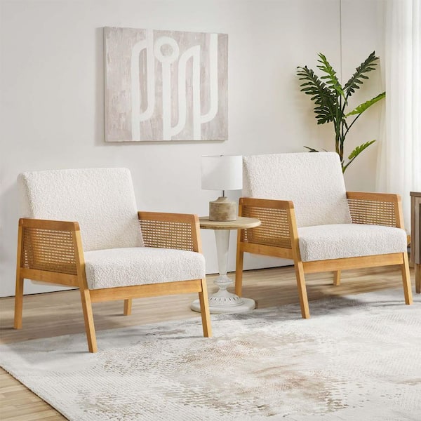 TENGYA LLC White Fabric Arm Chair with Sherpa Fabric, Upholstered Lounge Arm Chair, Mid-Century Modern Accent Chair for Living Room