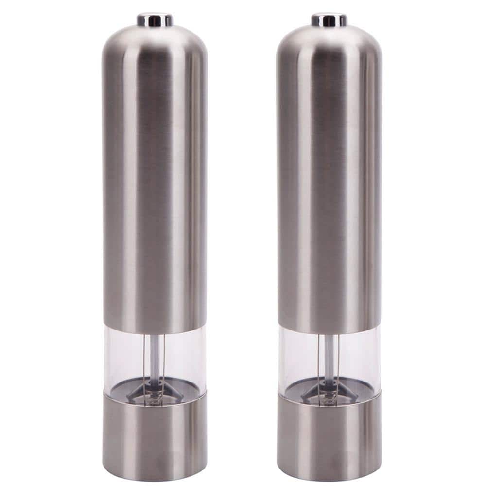 Beautiful Stainless Steel Salt & Pepper Grinders Refillable Set - Two 7 oz  Salt / Spice Shakers with Adjustable Coarse Mills - Easy Clean Ceramic